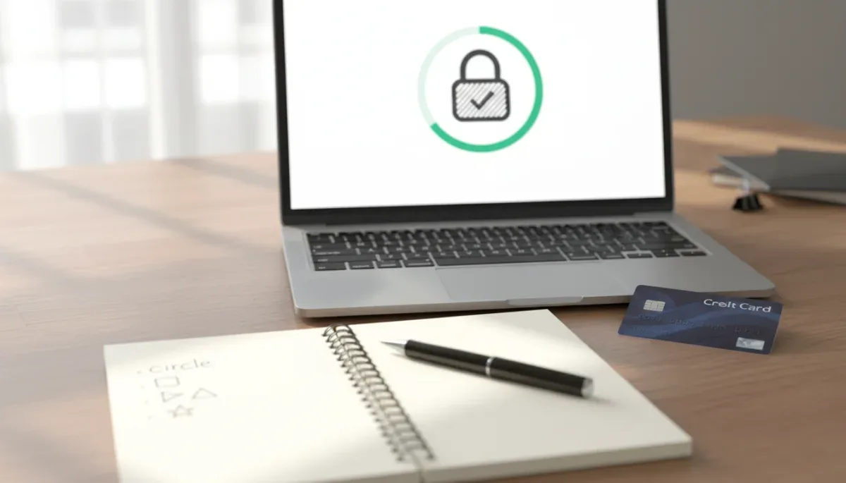 Herramientas de comprobación de seguridad digital y verificación de tiendas en un escritorio