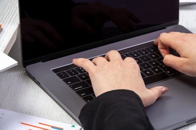 A close-up of a person's hands typing on a laptop keyboard. The screen shows a spreadsheet with various clothing items listed, their original prices, and the proposed selling prices on a resale platform.