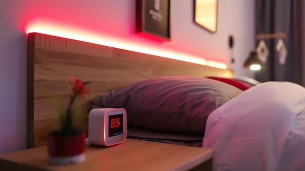 A bedroom scene with smart LED strip lights behind the headboard, creating a warm and inviting atmosphere, showcasing the customization options.