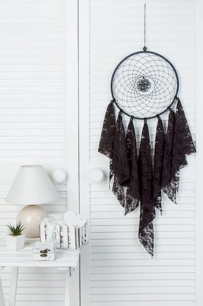 A close-up shot of a SHEIN tapestry hanging on a bedroom wall, showcasing its intricate design and adding a bohemian touch to the room's decor.