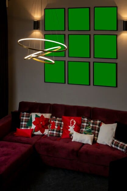 A cozy living room with SHEIN LED strip lights highlighting a gallery wall of framed artwork, creating a warm and inviting ambiance.