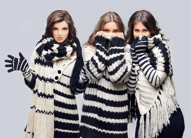 Three women wearing SHEIN winter outfits. The outfits include a long teddy coat, a cable-knit sweater with black pants, and a turtleneck with plaid trousers.