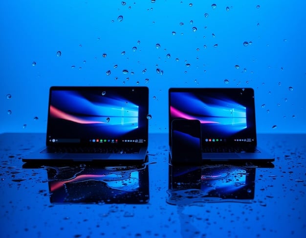 A split-screen image showing two laptops side-by-side. The first laptop, powered by an Intel processor, is thicker and has a visible fan vent. The second laptop, powered by an ARM processor, is noticeably thinner, lighter, and has a sleek, fanless design. The caption should emphasize the portability benefits of ARM-powered laptops.
