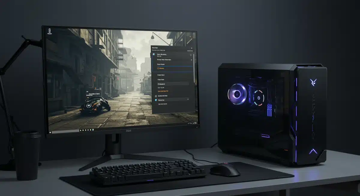 Configuración de un equipo gaming con un monitor de alta tasa de refresco (144Hz+) para 2026, destacando un entorno optimizado.
