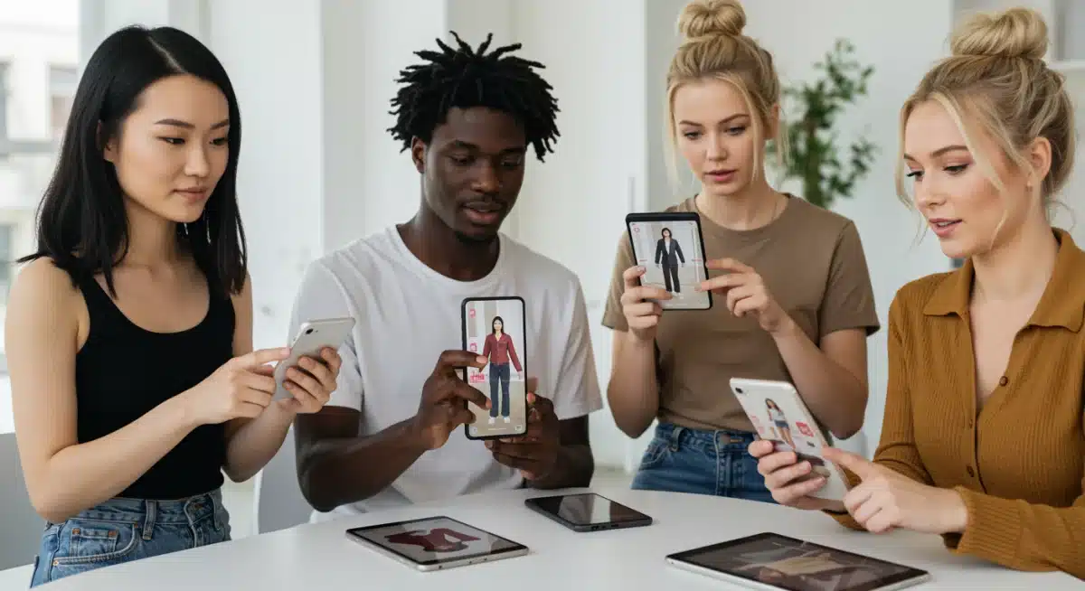 Customers using virtual try-on for online clothing purchases