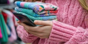 Mujer intentando comprar ropa de invierno online.