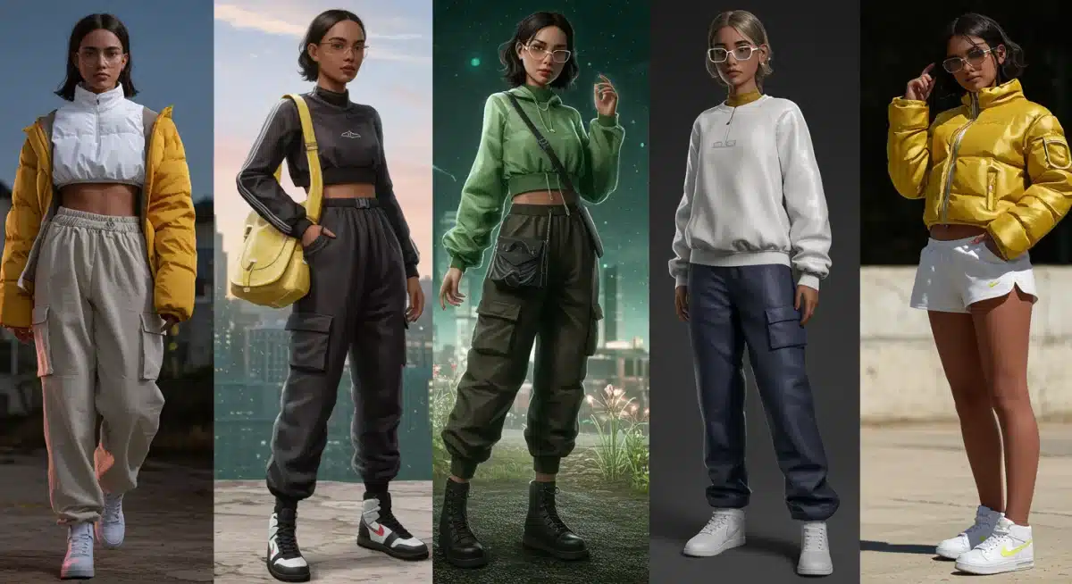 Collage de avatares de moda digital con estilos variados, representando las comunidades de moda en línea y las tendencias de moda digital 2026.