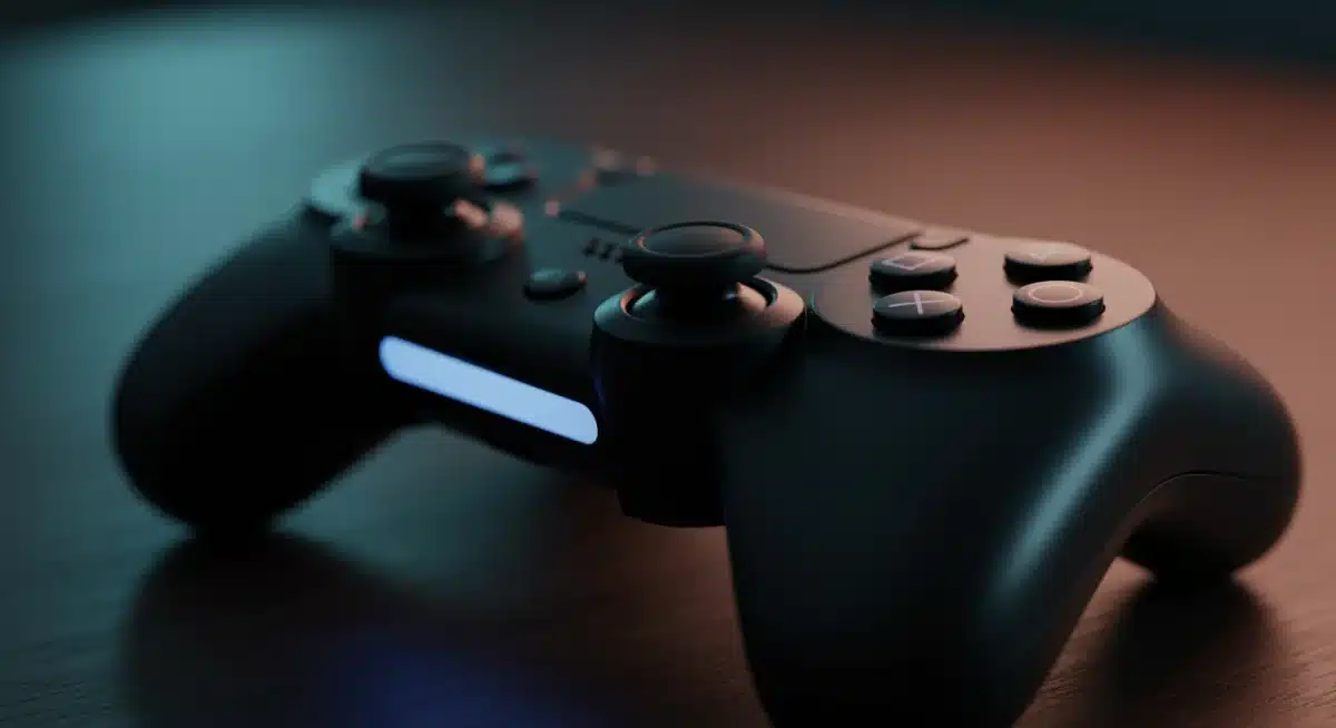 Controlador de videojuego moderno con botones iluminados, representando las mejoras en la interacción del usuario gracias a las actualizaciones de software.