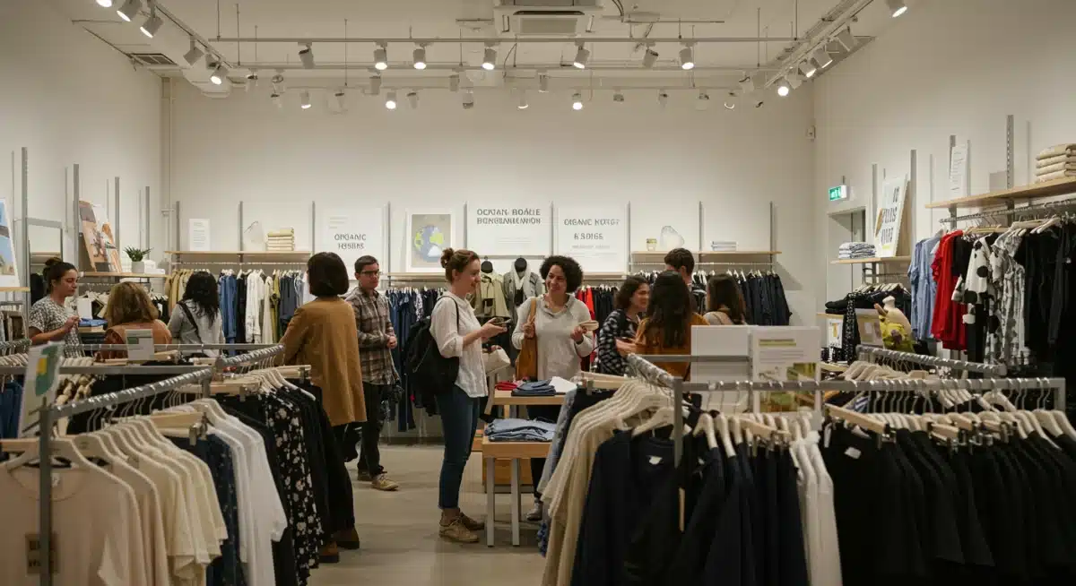 Personas comprando en tienda de moda sostenible con enfoque ético
