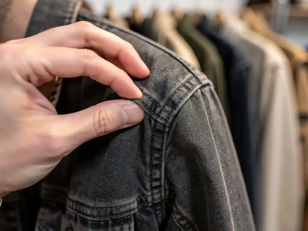 Detalle de costuras y acabados en una chaqueta de segunda mano.