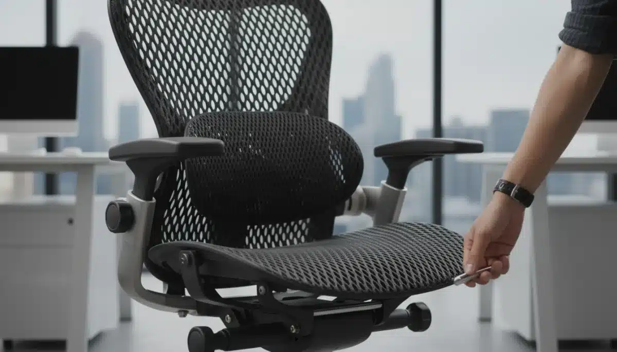 Silla ergonómica avanzada para una oficina doméstica productiva, ofreciendo soporte lumbar.