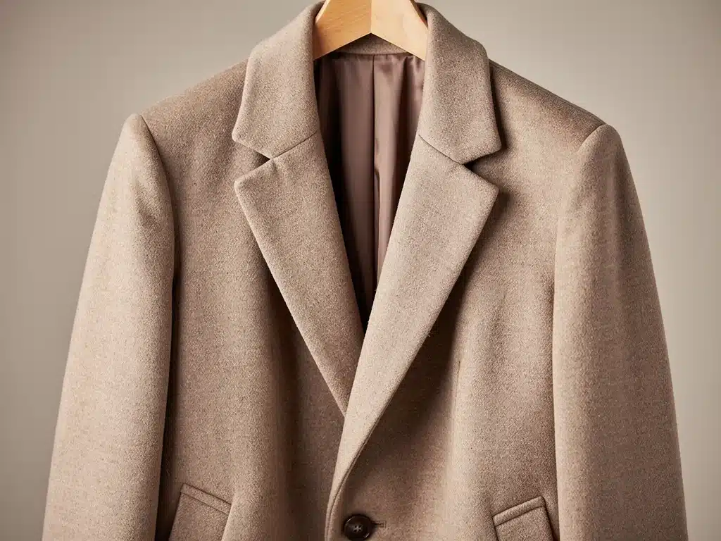 Detalle de un elegante abrigo de lana clásico en color neutro, ideal para el invierno 2026.