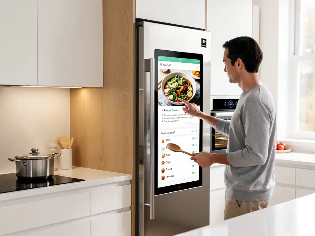 Persona interactuando con electrodoméstico inteligente de cocina