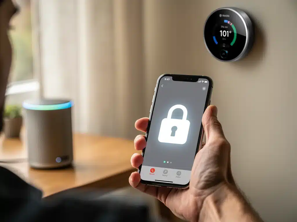 Persona gestionando la seguridad de su smartphone y dispositivos inteligentes.