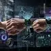 Dispositivos wearables futuristas con inteligencia artificial avanzada mostrando análisis de datos de salud y conectividad inteligente para 2026.